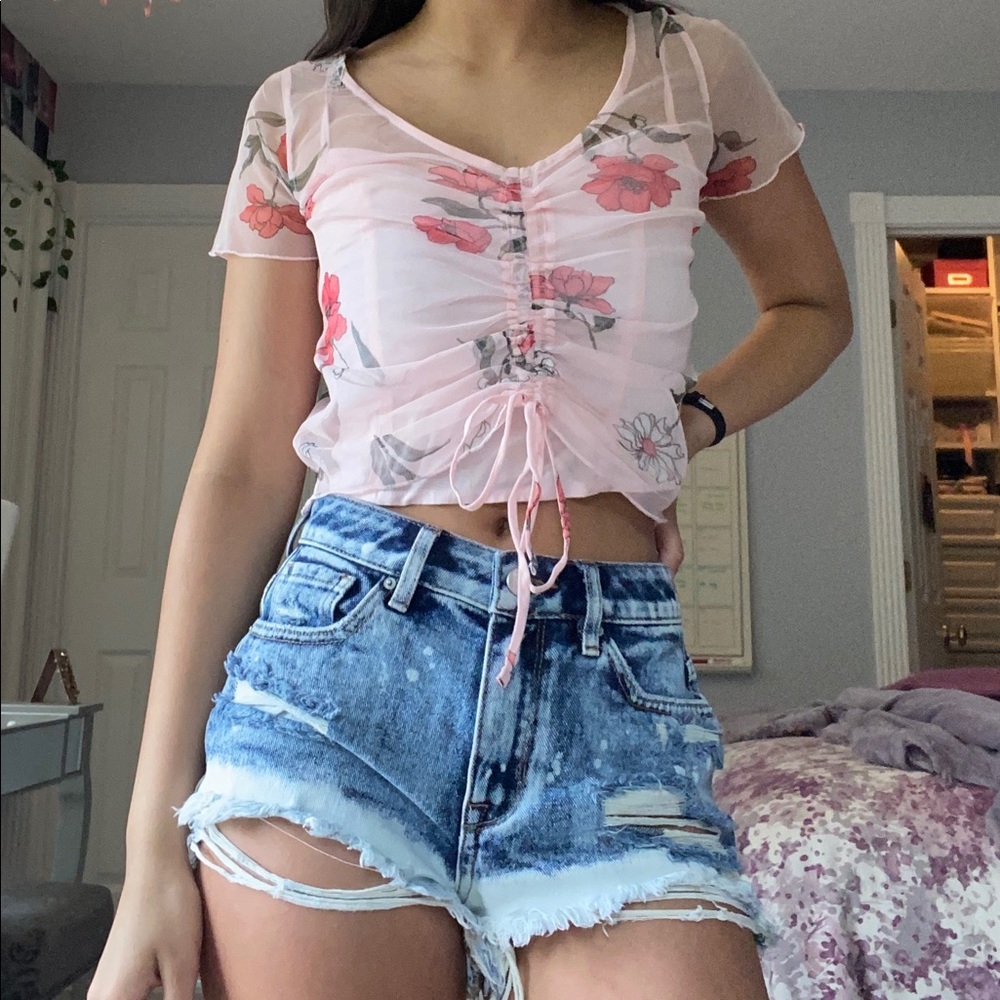 Floral pink mesh top w tank top